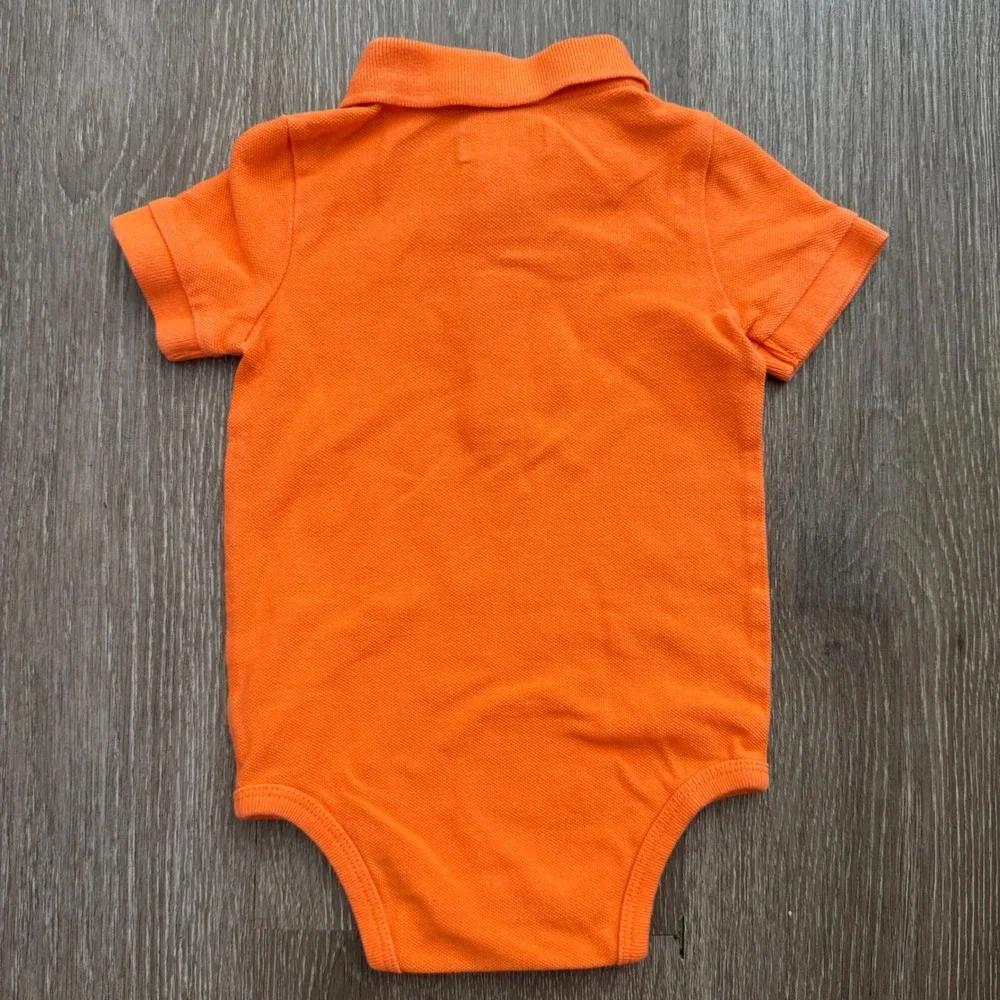 Ralph Lauren Polo Bodysuit Kids 9M Orange Short Sleeve Pique Cotton Pony Logo